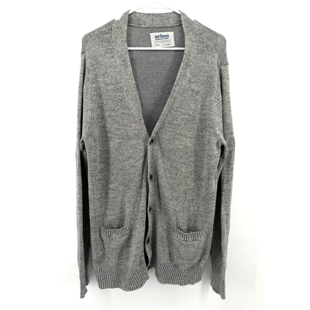 Urban Pipeline Cardigan Sweater Gray Button V Neck Knit Collegiate Grunge Men XL